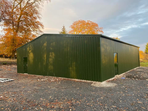 Completed steel building erected on site