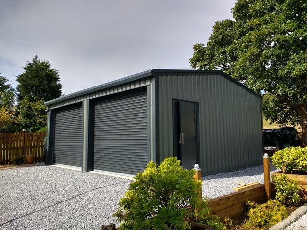 Electric roller door on steel building